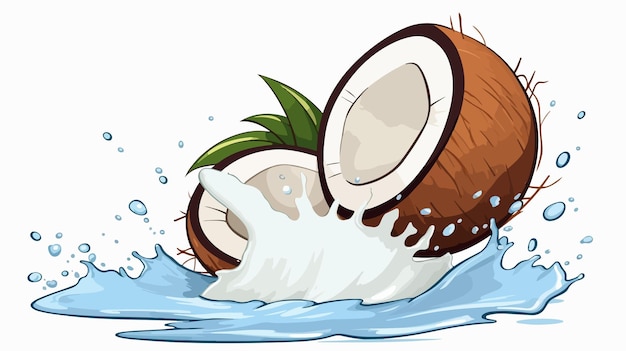 Vector refreshing coconut milk splash beverage with kernel