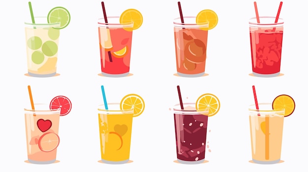 Refreshing Juice Glass Icons on White Background