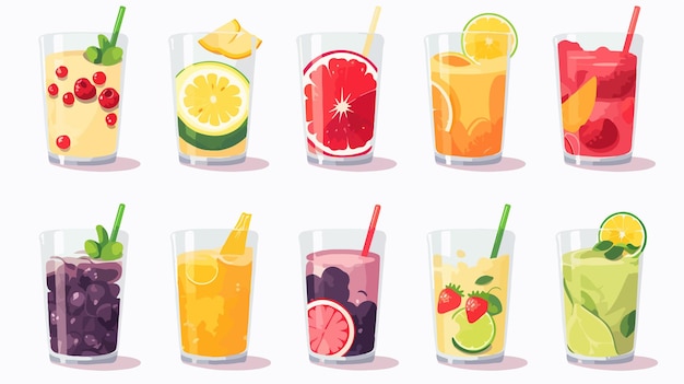 Refreshing Juice Icons on White Background Professional Juice Glass Illustration