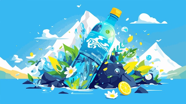 Refreshing Mineral Water Advertising in 2D Flat Cartoon Vector Style