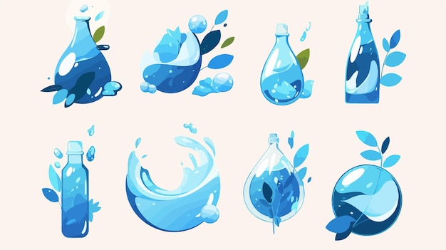 Refreshing Mineral Water Design Emblems Resembling Water Drops