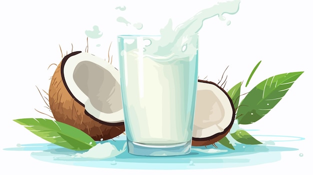 Vector refreshing vegetarian coconut milk splash in glass vector illustration