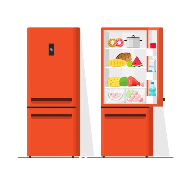 Refrigerator full of food vector illustration flat cartoon