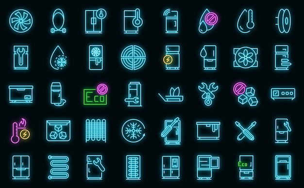 Refrigerator repair icons set vector neon