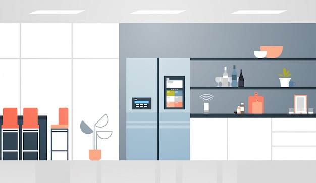 refrigerator with lcd screen controlled by smart speaker