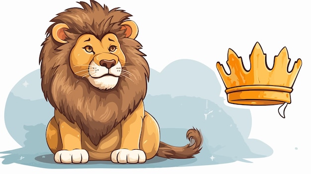 Regal Cartoon Lion with Crown and Thought Bubble