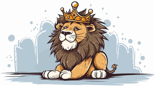 Regal Cartoon Lion with Crown and Thought Bubble