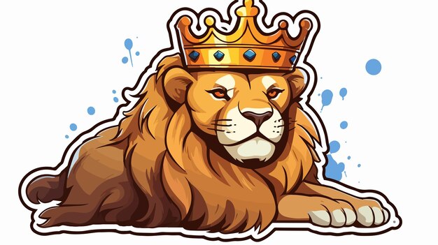 Regal Cartoon Lion with Crown and Thought Bubble