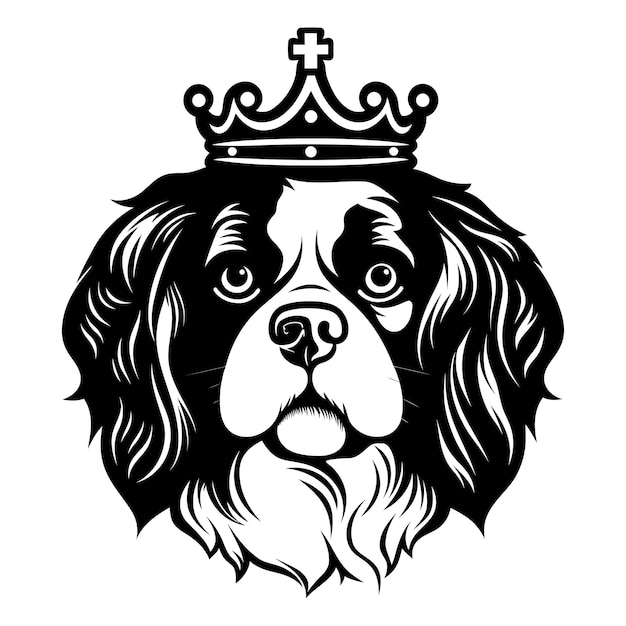 Vector a regal cavalier king charles spaniel wearing a crown looks directly at the viewer with a confident expression