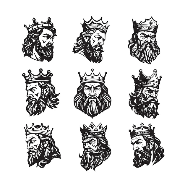 Regal Vector Portraits Kings with Crowns and Beards