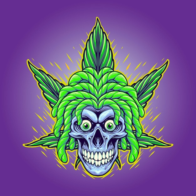 Vector reggae skull leaf illustration