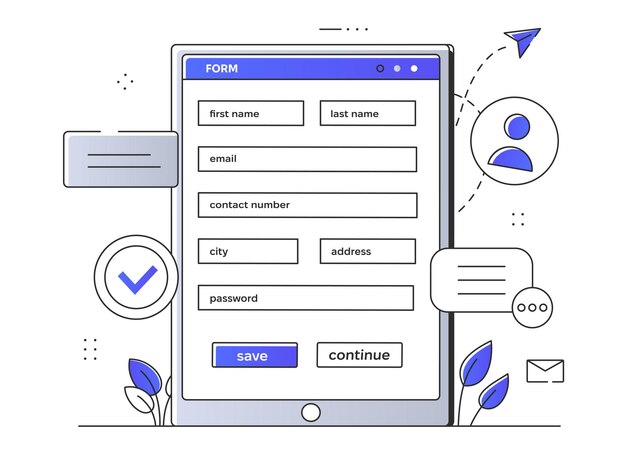 Vector registration form design web page with site and page login details agreement and register of