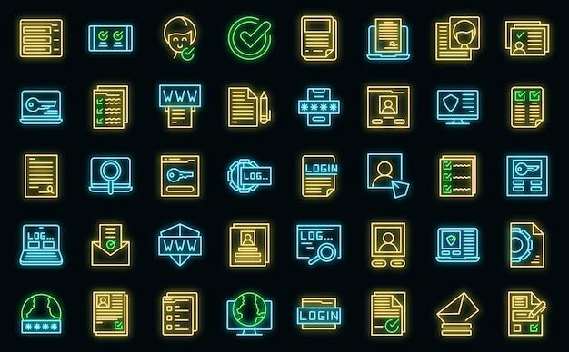 Registration icons set vector neon