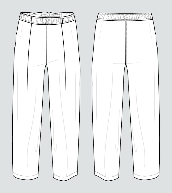 Regular fit pajama pant technical fashion flat sketch vector illustration template for ladies