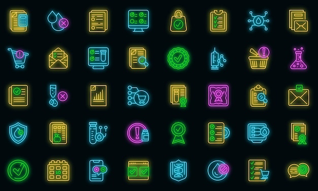 Regulated products icon set neon vector