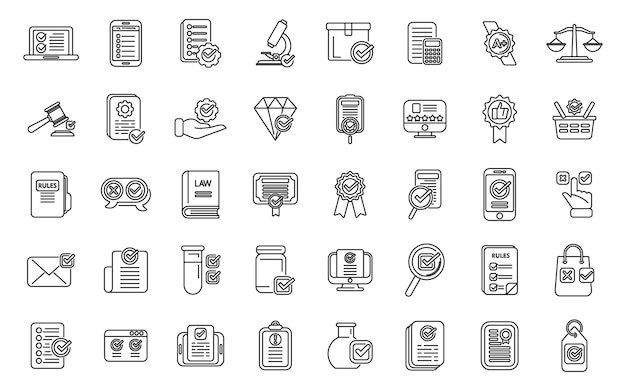 Regulated products icons set outline vector Quality control