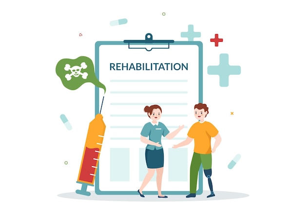 Rehabilitation Cartoon Hand Drawn Templates Illustration with Doctor Helping Patient Physiotherapy