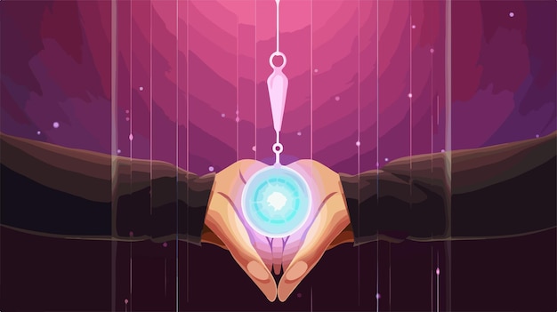 Vector reiki master holding biolocation pendulum closeup vector illustration