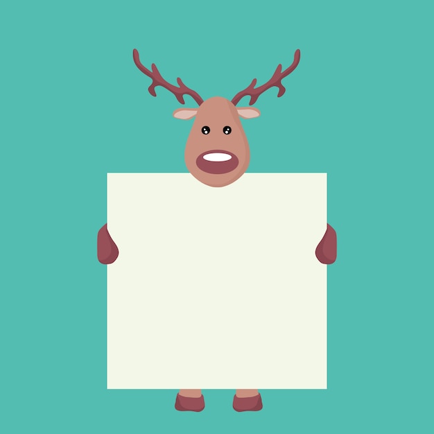 Reindeer Christmas card holding a white sign