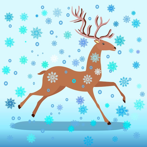 Reindeer covered in snowflakes. Winter season, New Year. Vector illustration.