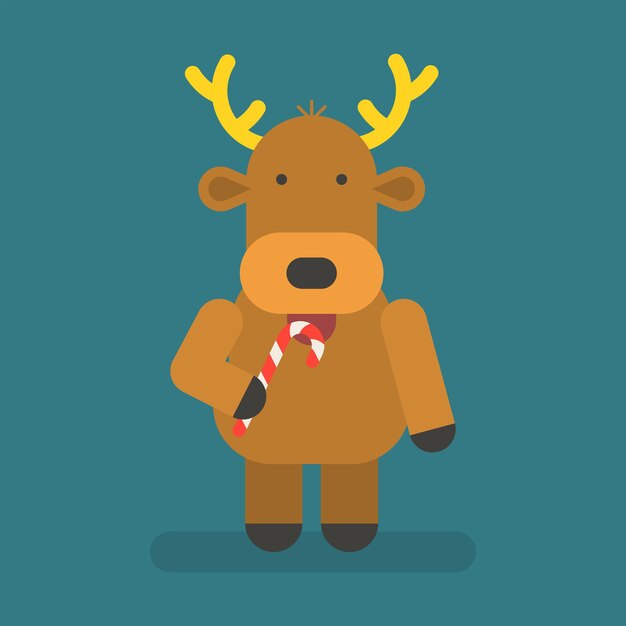 Reindeer holding christmas candy. Vector character. Vector Illustration