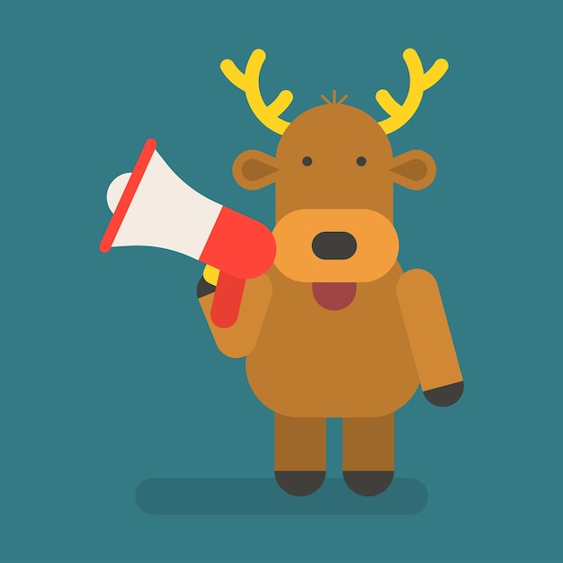 Reindeer holding megaphone. Vector character. Vector Illustration