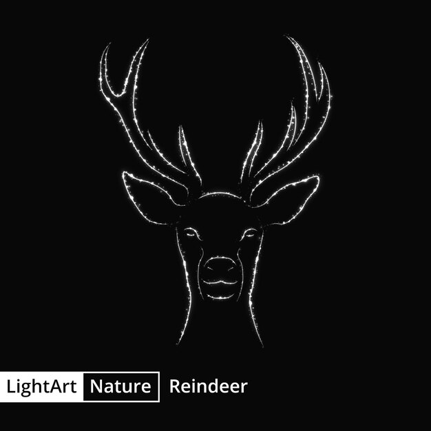 Reindeer silhouette of gray lights on black background