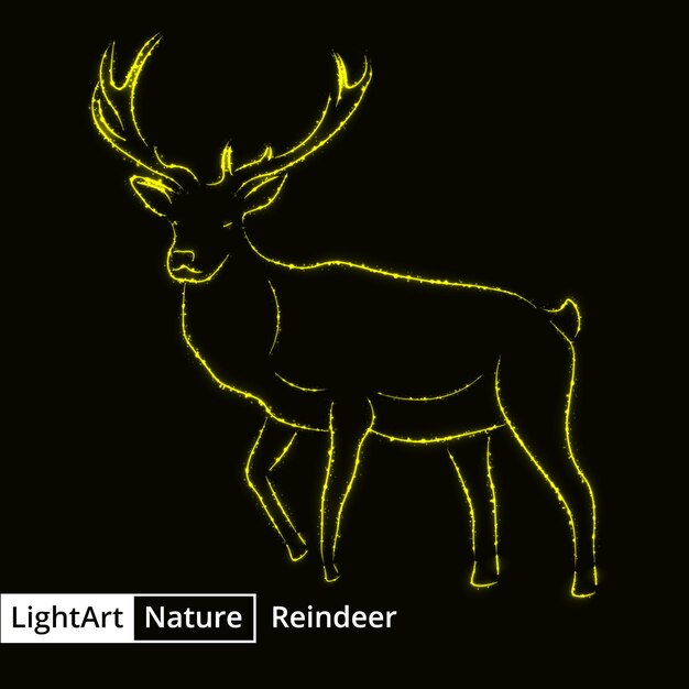 Reindeer silhouette of lights on black background