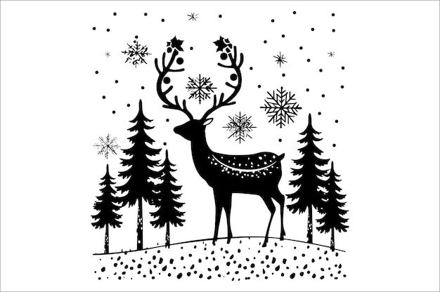 Reindeer silhouette vector Christmas deer silhouette deer Family Silhouettes Deer Silhouette