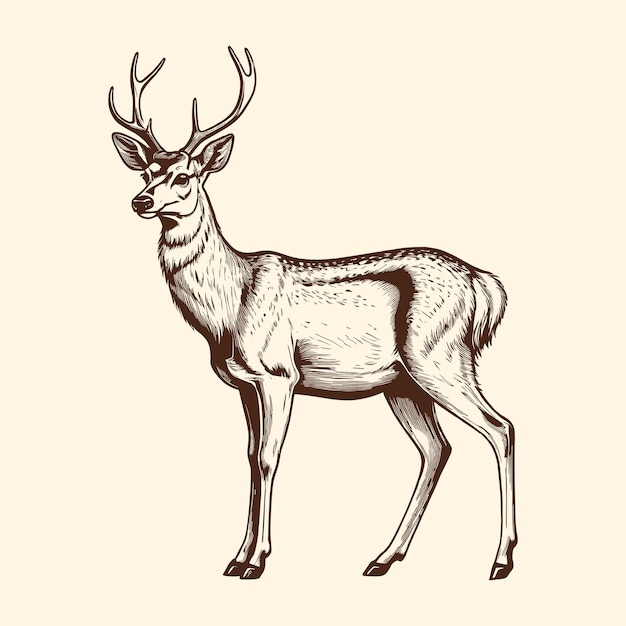 Reindeer Vintage Engraved Illustration Christmas Deer