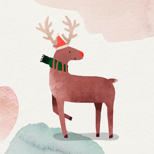 Reindeer with Santa hat doodle vector