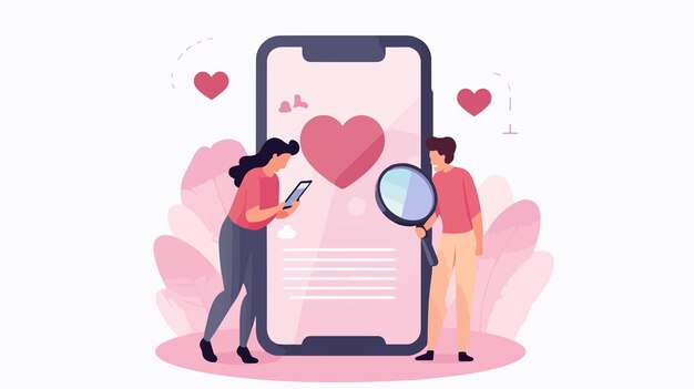 Vector relationships and dating app concept hands holding smartphone