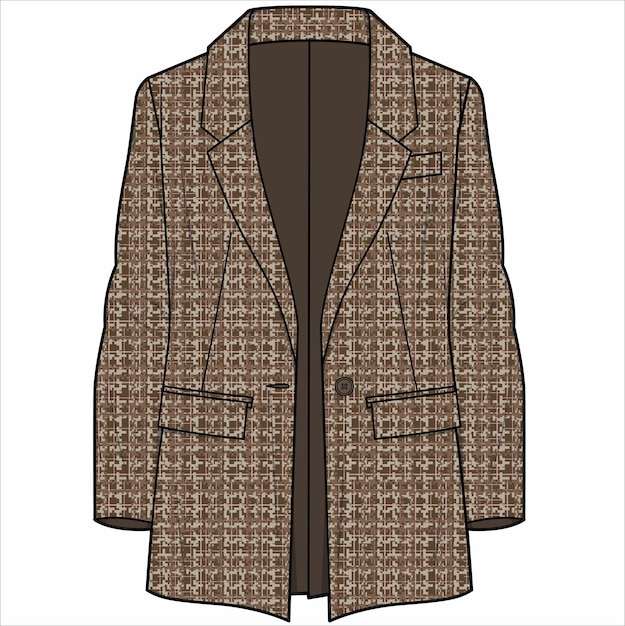 Vector relax fit notch collar long single breasted tweed blazer for women corporate wear