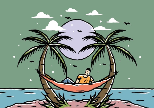 Relax on hammock on the beach illustration