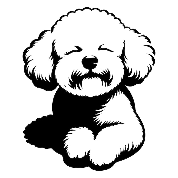 Vector a relaxed bichon frise dog face vector illustration in black and white