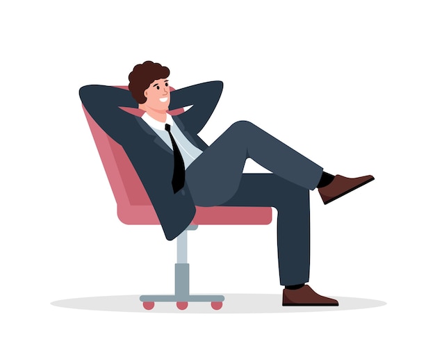 Relaxed businessman or student sitting in armchair and relax Young man freelancer resting