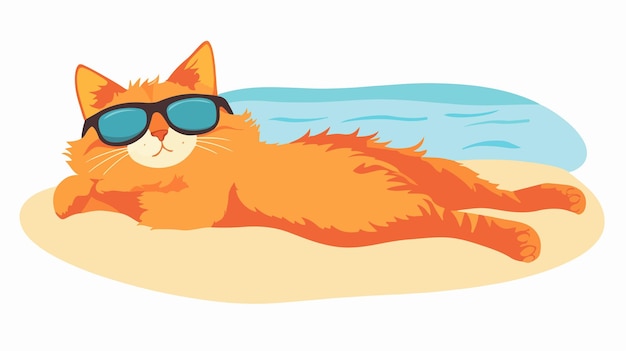 Relaxed Cat in Sunglasses Lounging on Beach