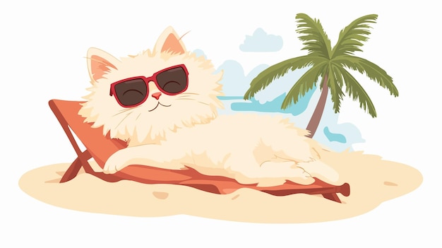 Relaxed Cat in Sunglasses Lounging on Beach