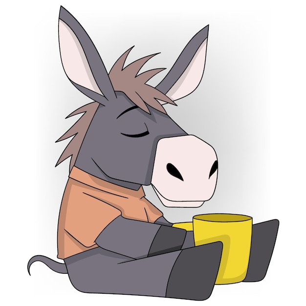 Vector relaxed donkey enjoying a coffee break