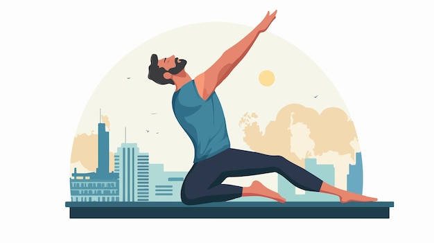 Vector relaxed man with closed eyes stretching arm in leisure activity