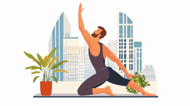 Vector relaxed man with eyes closed stretching his arm tranquil male in peaceful pose