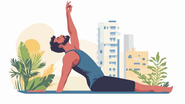 Vector relaxed man with eyes closed stretching his arm tranquil male in peaceful pose