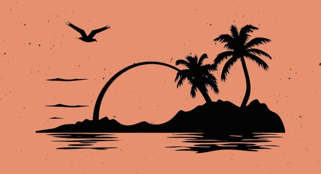 Vector relaxing beach sunset scenery