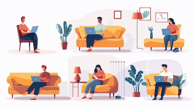 Relaxing at Home on Cozy Sofa and Armchairs Comfortable Lifestyle Scene with Woman Resting