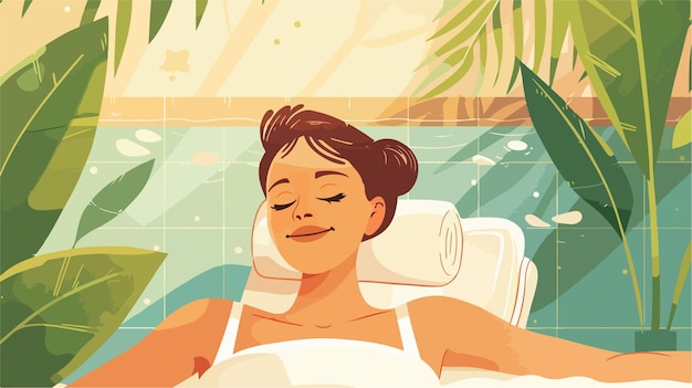 Vector relaxing woman in spa cartoon vector style design