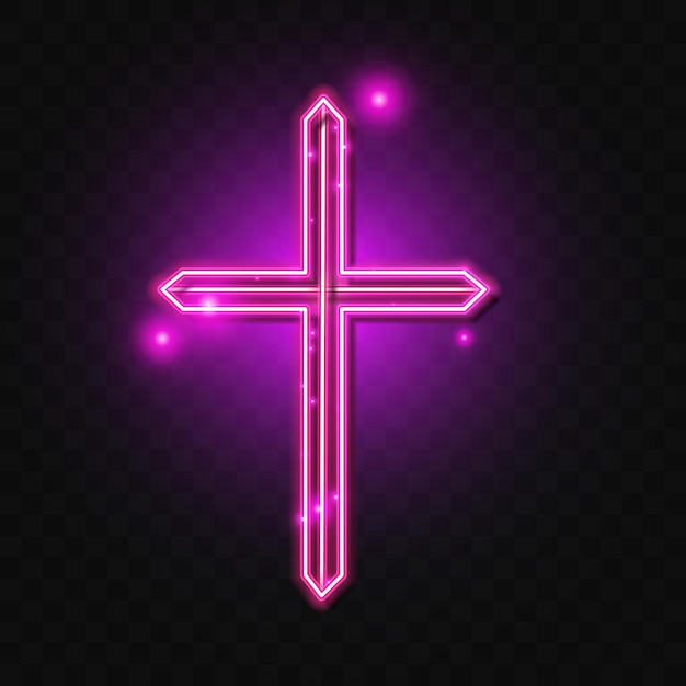 Religion cross neon sign Purple Christian cross icon