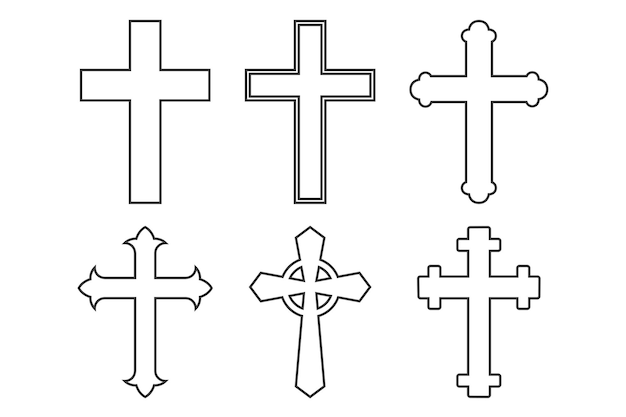 Vector religious cross set outline style