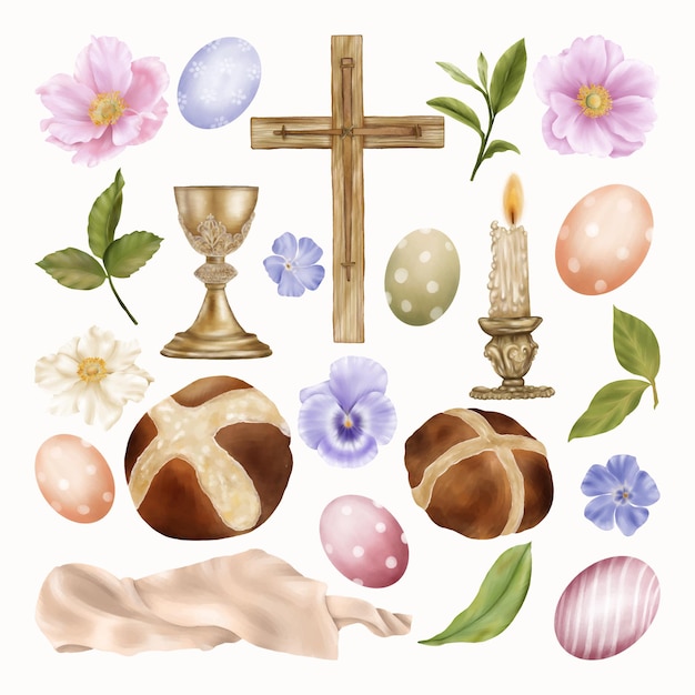 Religious Easter elements set clipart.