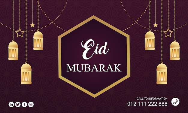 Religious eid mubarak islamic golden Ramadan banner design