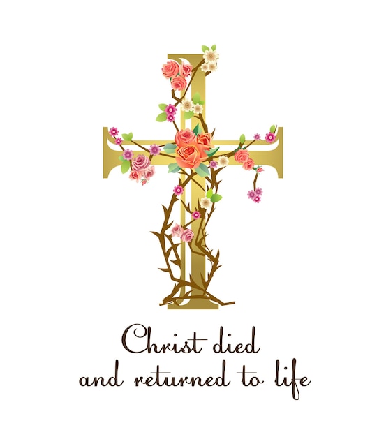 Religious gold cross and floral elements Jesus cross flowers and thorns creative design